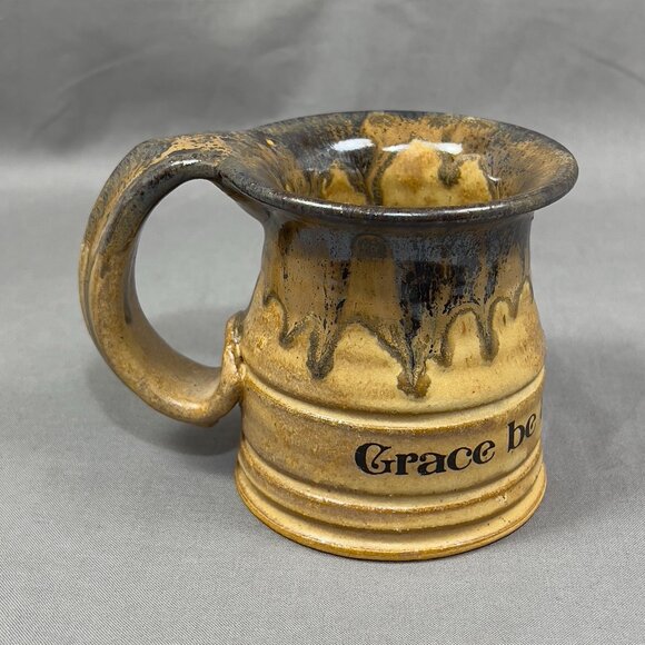 Jack Pott Stoneware Art Pottery Coffee Mug Grace Be Unto You Brown Drip Glazed - Picture 1 of 13